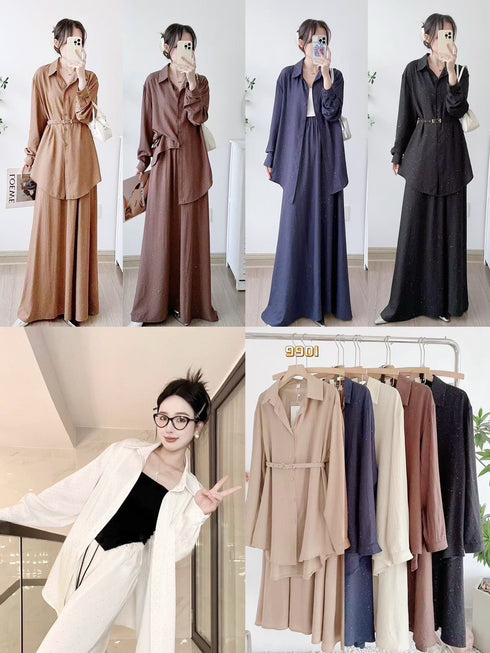 Two Piece Loose Wear Shirt With Long Maxi Skirt